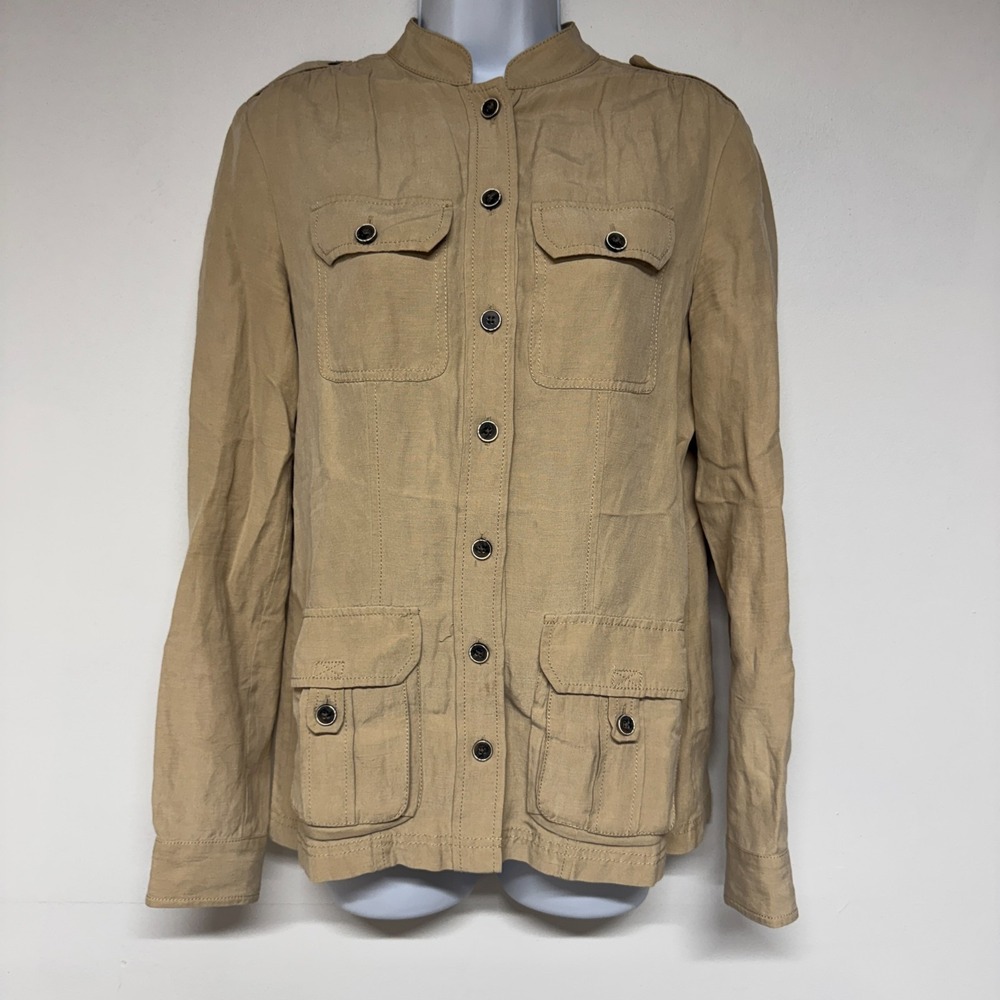 Banana Republic Women Beige Silk Linen Utility Button Down Shirt Size S
